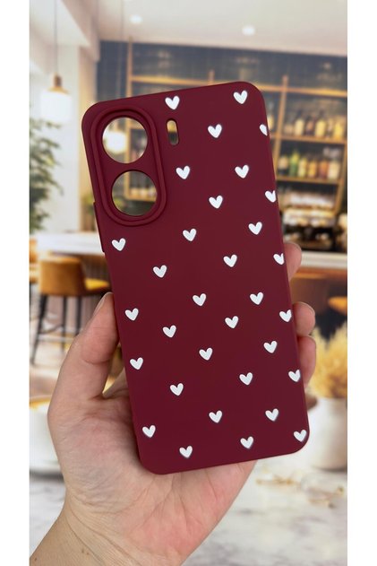Redmi 13C Compatible White Heart Pattern Launch Soft Silicone Rubber Case with Camera Protection