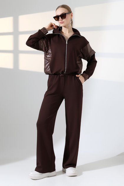 Parachute-Embellished Modal Tracksuit Set/Wide Leg with Parachute Detail at the Waist