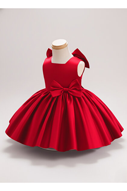 melek golden Girl's Satin Dress with Bow  Stylish Princess Model Special  Occasion Evening Dress- Trendyol