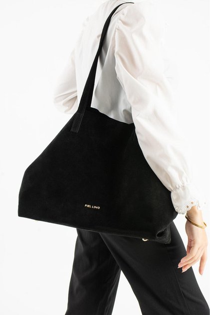 Women's Genuine Suede Leather Shoulder Bag Pl017 Black