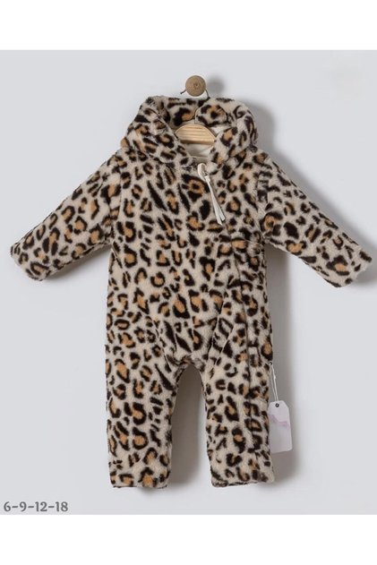 KIZ BEBEK KAPÜŞON DETAYLI LEOPARLI TULUM PELUŞ
