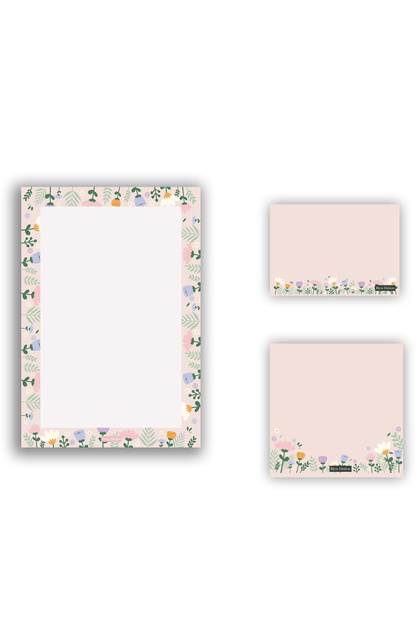 Pink Daisy Set of 3 Glue-Bound Memo Pads, Note Paper, 50 Sheets