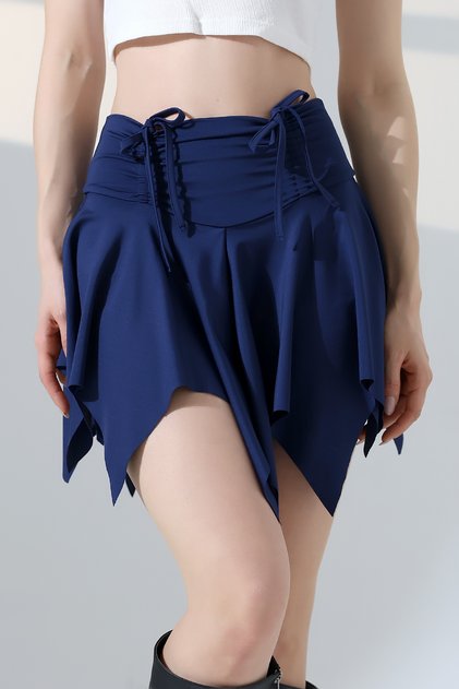 Asymmetrical Panelled Skirt/Front and Back Gathered Skirt with Inner Leggings