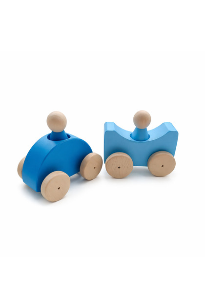 Montessori colorful wooden cars (blue-baby blue)