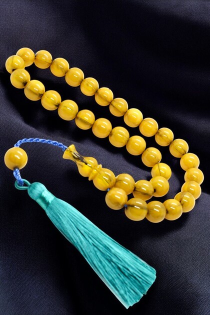 Certified 33-Piece Large Size Efe Boy Maskot Shakşak Fire Amber Prayer Beads