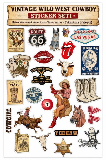 Vintage Wild West Cowboy Sticker Set