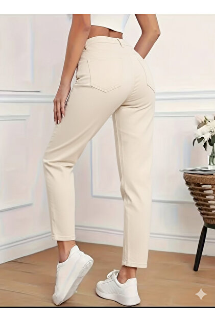 High Waist Narrow Leg Cotton Jeans - Mom Slim Jeans