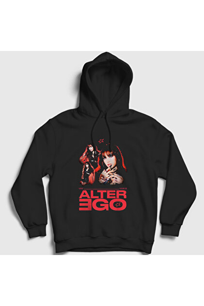 Presmono Unisex Siyah Lisa Alter Ego Blackpink Kapüşonlu