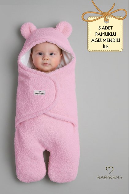0-12 Months Welsoft Plush Baby Outer Swaddle, Sleeping Bag, 100% Cotton Lined Blanket with Teddy Bear Ears Inside