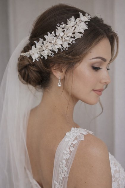 Bridal Hair Accessory Crystal Beaded Floral Bridal Barrette Engagement and Wedding Hair Accessory