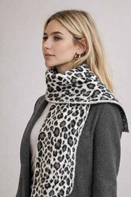 Leopard Scarf Angora Wool Shawl - Women's Soft Textured