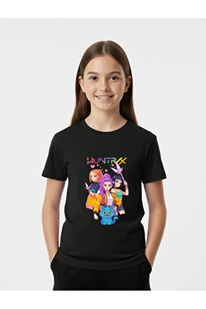 Huntrix Printed Girls' Premium 100% Cotton Crew Neck T-shirt for Children