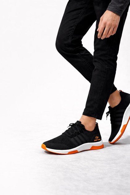 Men's Black Orange Sports Sneaker – Light Sole |   Casual Running Shoes