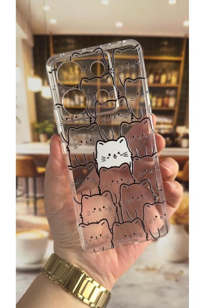 Xiaomi Redmi Note 13 Pro 5g Compatible Manycat Patterned Transparent Shock-Absorbing Camera Protected Clear Case