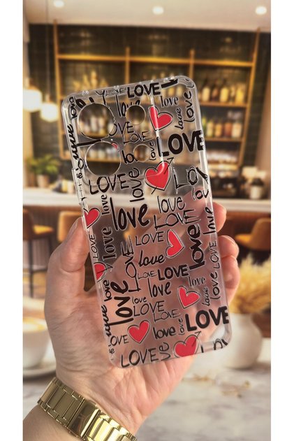 Xiaomi Redmi Note 13 Pro 5g Compatible Love Letter Pattern Transparent Shock-Absorbing Camera Protected Clear Case