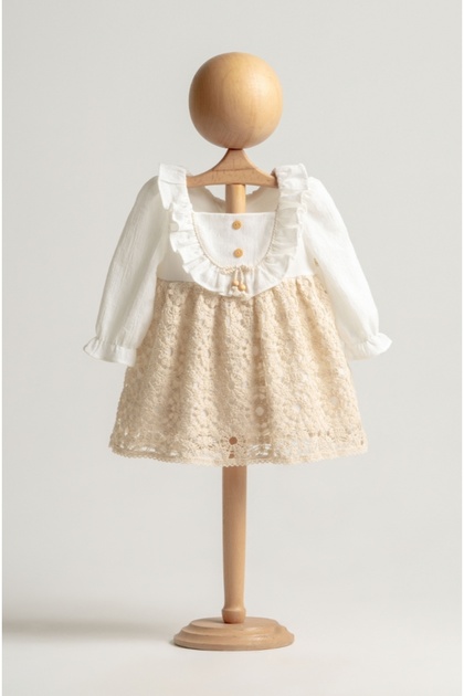 Mymi̇o Girl 6-24 Months Natural Dress with Beads