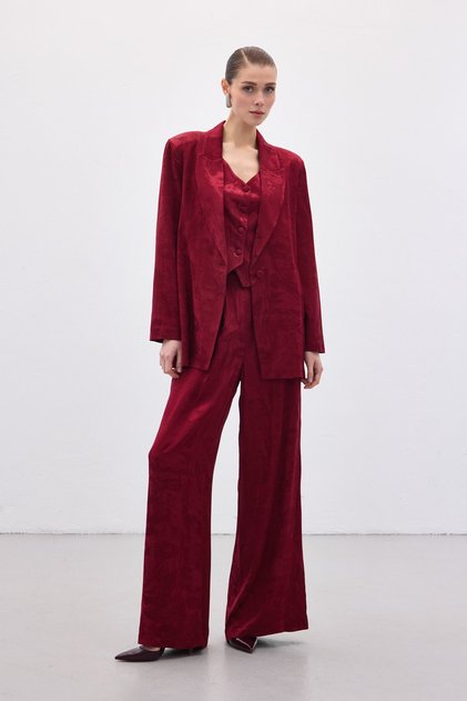 Jacquard Loose Trousers - Burgundy