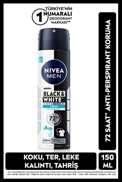 NIVEA MEN Erkek Sprey Deodorant Black&white Invisible Fresh 150ml