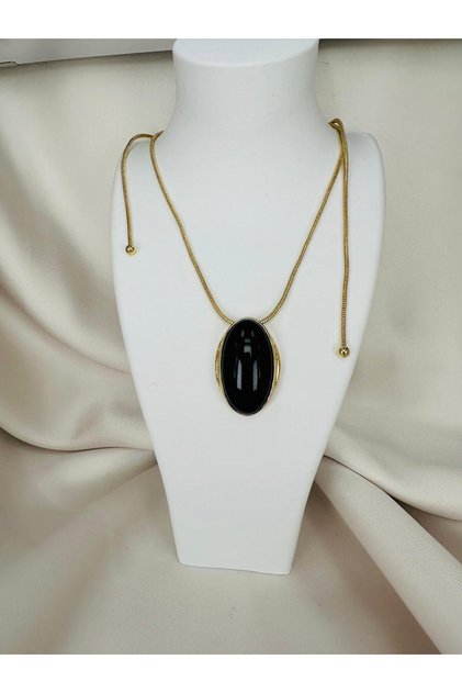 Steel Black Stone Detailed Zr Model Elevator Pendant