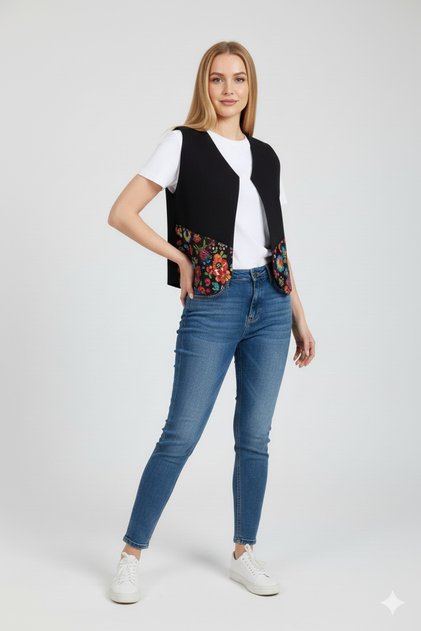 Women's Black Cepken Reversible Double-Sided Flannel Vest