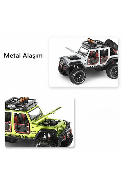 craftivio 1:24 Ölçek Metal Off-Road Jeep Yeşil - Sesli Işıklı Çek