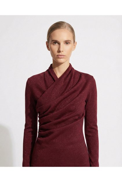 Bordo Simli Drape Detaylı Bluz