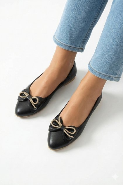 Women's Ribbon Detailed Orthopedic Ballet Shoes Light Sole Daily Stylish Comfortable Model