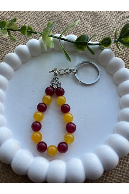 Fan Natural Stone Keychain Galatasaray Agate Citrine 8 mm