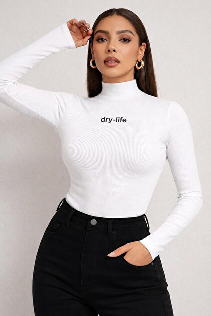 Women's Half Turtleneck Corded Fabric Ribbed Knit Cotton Body Blouse