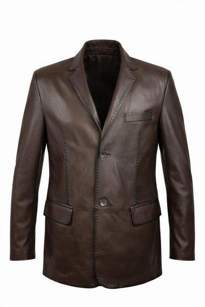 Erkek Hakiki Deri Blazer Ceket Kahverengi | Klasik Yaka, Düğmeli, Cep Detaylı