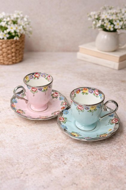 Ceylan 2 Person Porcelain Hand Painted Coffee Cup Set
