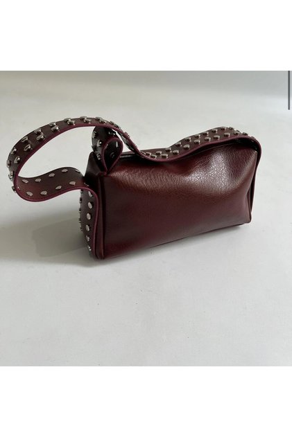 Women's Hand and Shoulder Bag with Strap and Staple Detail