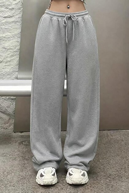 Women's Gray Comfortable Fit Loose Straight Leg Sweatpants