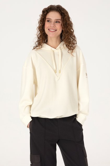 Women's Cream Hooded Sweatshirt 50309464-Vr256