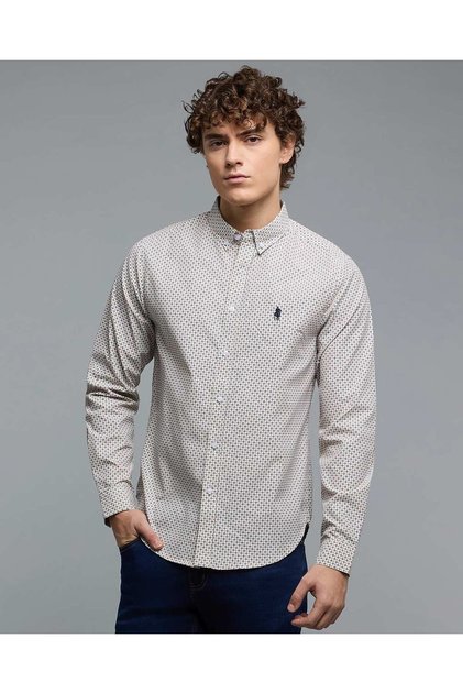 Printed Shirt with Button-Down Collar and Long Sleeves