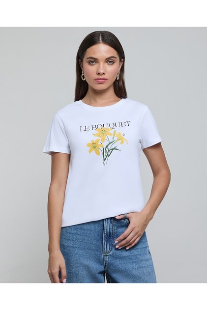 Printed T-Shirt with Crew Neck and Short Sleeves