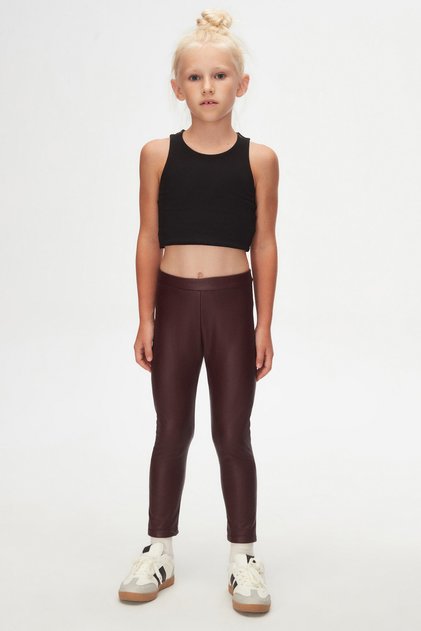 Koyu Bordo Kız Çocuk Kışlık Deri Pantalon