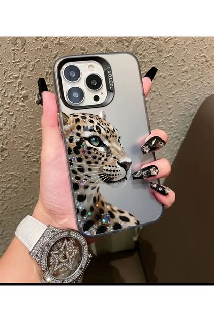 iPhone 15 Pro Compatible Tiger Diamond Themed B Printed Dirt-Resistant Phone Case Mk01A