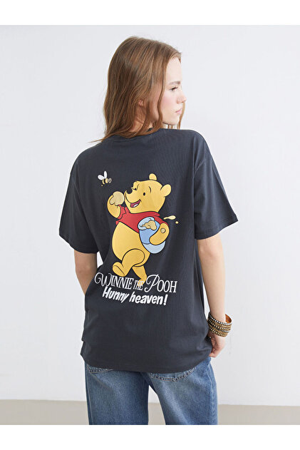 LC Waikiki Antrasit Winnie the Pooh Baskılı Kadın Tişört - Fiyatı