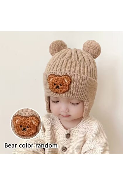 (10-24 Months) Teddy Bear Themed Ear Protection Winter Knitted Hat for Girls/Boys Beanie