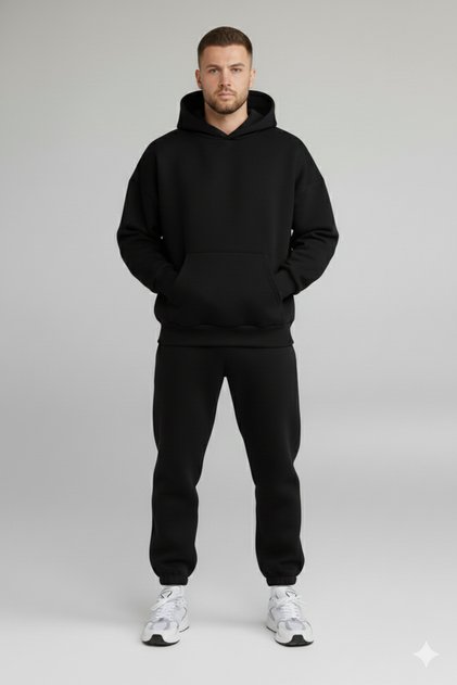 Men's Oversized Hooded Tracksuit Set with Fleece Inside