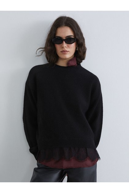 Lcw Vision Crew Neck Lace Detailed Women's Knitwear Sweater\T