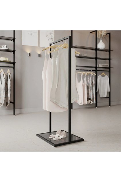 Butik Tekli Askılık Mağaza Ayaklı Standı MDF Bazalı Askılık