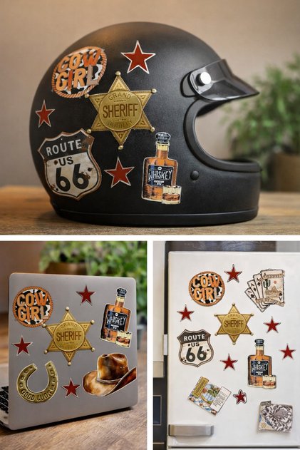 Texas Wild West Rodeo Sticker Set | Retro Cowboy Stickers 22X30 cm