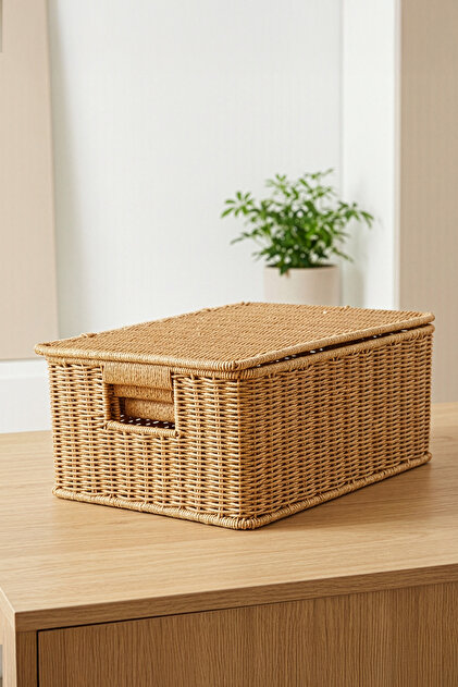 Digithome 3'lü Kapaklı Hasır Rattan Organizer Sepet - BB6065