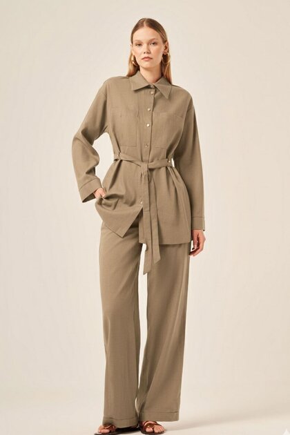 Women's Comfortable Fit Linen Double Suit Mink 31159