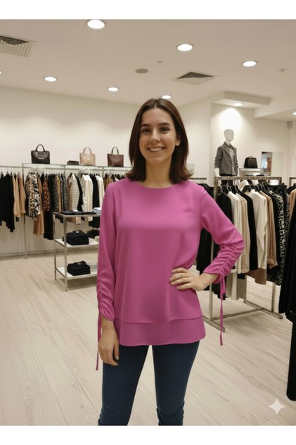 Kolu Biyeli Bağcıklı Şifon Büyük Beden Bluz(Beden Tablosundan Ölçülerinizi Kontrol Edebilirsiniz)