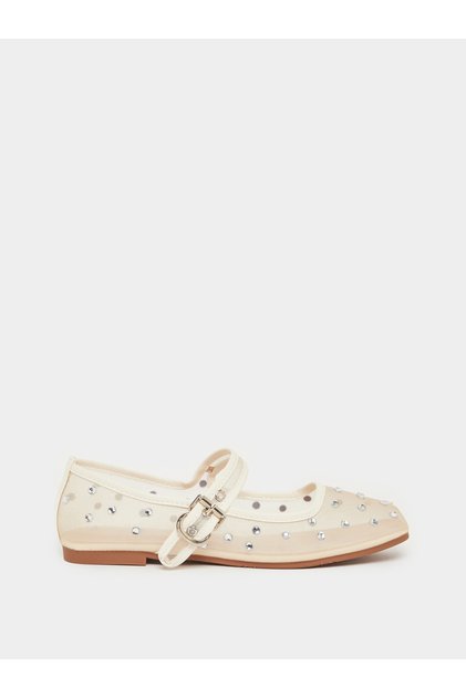 Beige Polka Dot Embellished Ballerina