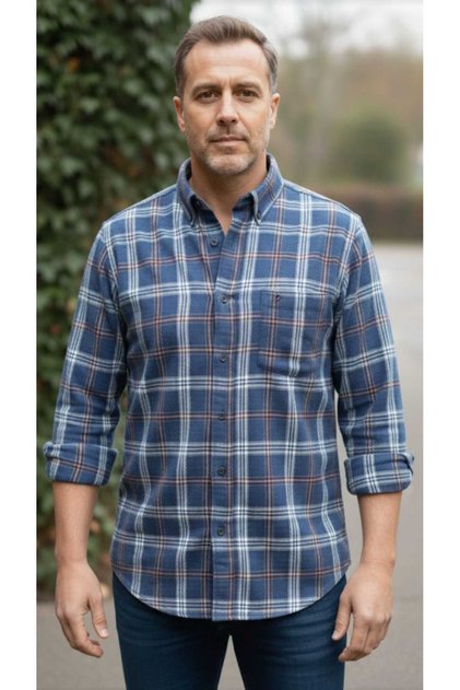 100% Cotton Long Sleeve Pocketed Plaid Classic Lightweight Thick Fabric Men's Shirt