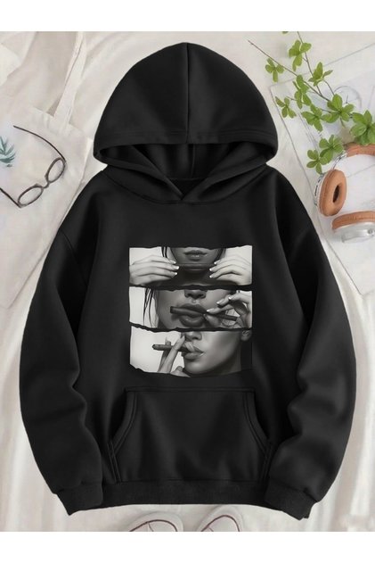 Unisex Printed Hooded Kangaroo Pocket Comfortable Fit Oversized Cut Sweatshirt